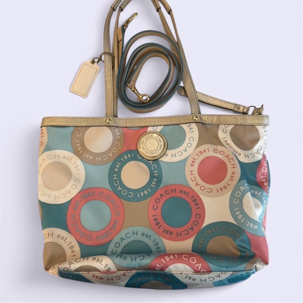 Soho Coach Sateen Circles Snaphead tote w/crossbody strap